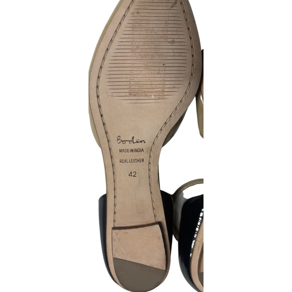 Boden Womens Flat Nude Tan Patent‎ Black Pointed Ankle Strap Shoe US Sz 11 EU 42 - Picture 8 of 8
